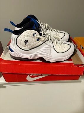 Nike White and Blue Men's High-Top Sneakers